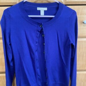 Banana Republic Vivid Purple Merino Wool Cardigan with Velvet Trim XS